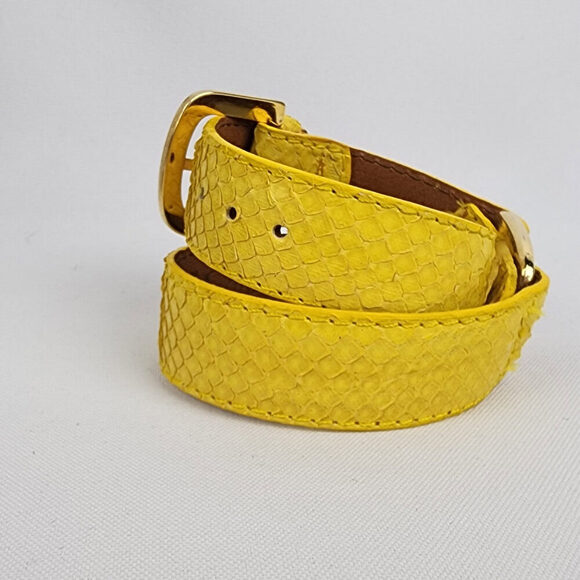Yellow Leather Snake Skin Belt Bracelet - Picture 3 of 7